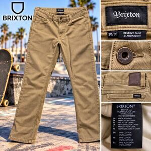 Brixton Jeans Men 30X30 Brown Tan Denim Reserve Pant Chino Standard Fit Designer